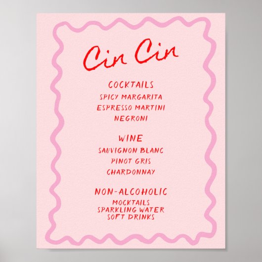 Love in Bloom Red Pink Cin Cin Bar Menu ポスター (正面)