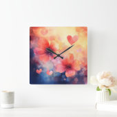 Love in Bloom – Romantic Square Floral Wall Clock スクエア壁時計 (ホーム)
