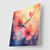 Love in Bloom – Romantic Square Floral Wall Clock スクエア壁時計 (傾斜)