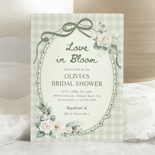 Love in Bloom Sage Green Floral Bridal Shower 招待状