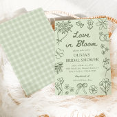 Love in Bloom Sage Green Hand Drawn Bridal Shower 招待状