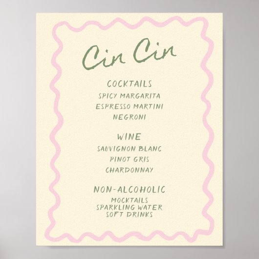 Love in Bloom Sage Pink Cin Cin Bar Menu ポスター (正面)