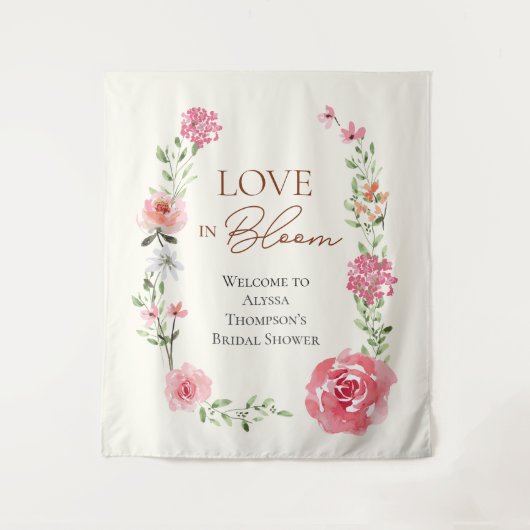 Love in Bloom Summer Floral Bridal Shower Welcome タペストリー (正面)