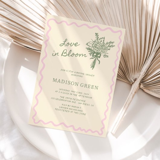 Love in Bloom Whimsical Handwritten Bridal Shower 招待状