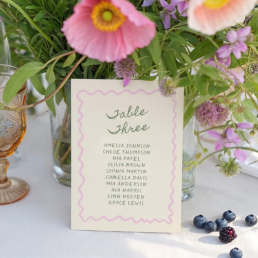 Love in Bloom Whimsical Handwritten Table 3 Card 招待状