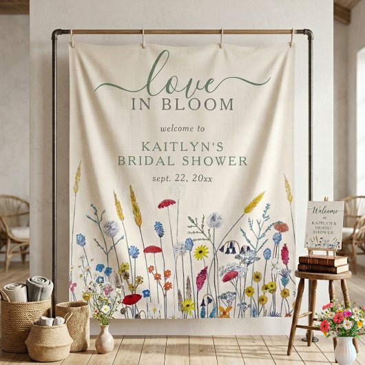 Love in Bloom Wildflower Meadow Bridal Shower タペストリー