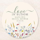 Love in Bloom Wildflower Meadow Bridal Shower ラウンドペーパーコースター (正面)
