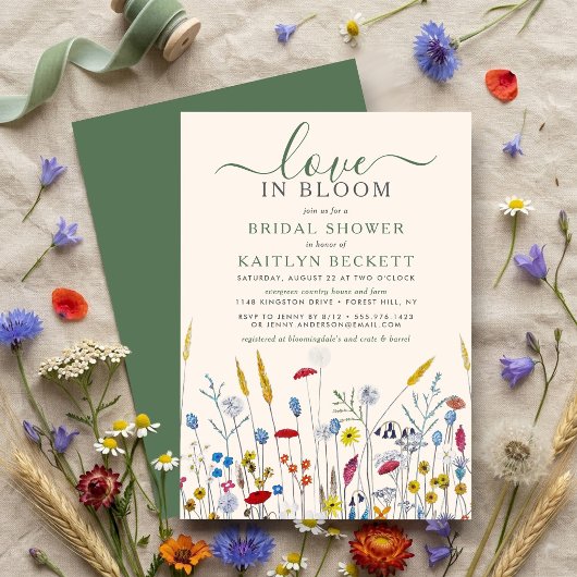 Love in Bloom Wildflower Meadow Bridal Shower 招待状