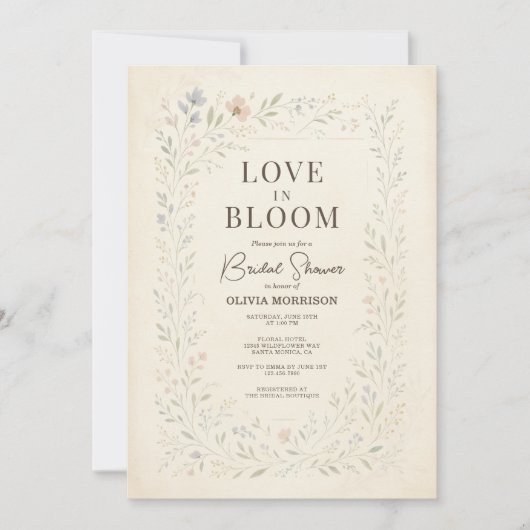 Love in Bloom Wildflower QR Code Bridal Shower 招待状 (正面)