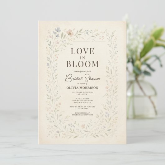 Love in Bloom Wildflower QR Code Bridal Shower 招待状 (スタンド正面)