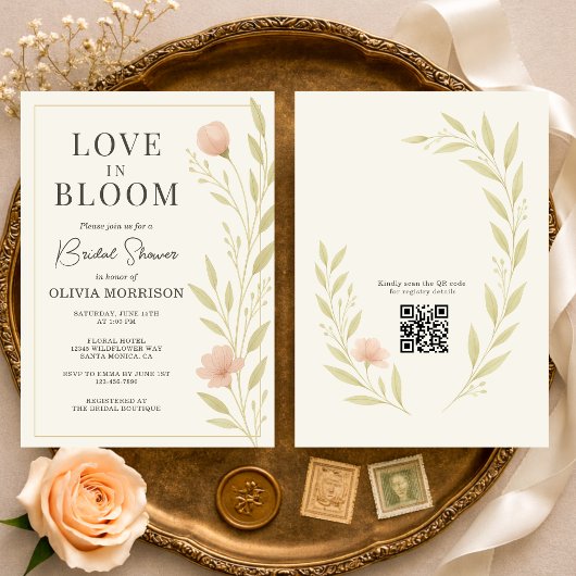 Love in Bloom Wildflower QR Code Bridal Shower 招待状