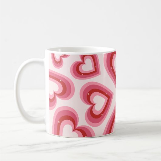 Love in Every Sip – Pink Heart Pattern Classic Mug コーヒーマグカップ (左)