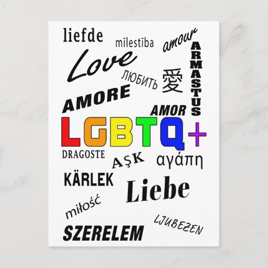 Love in many languages | LGBTQ+ Pride Postkarte ポストカード (正面)