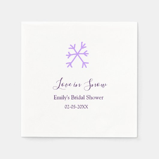 Love in Snow bridal shower purple snowflakes paste スタンダードカクテルナプキン (正面)