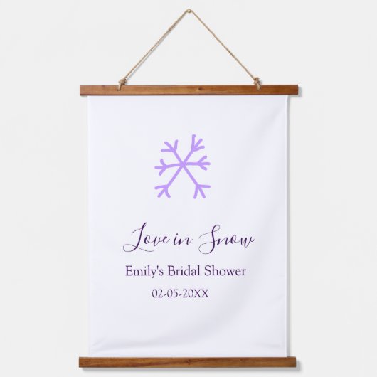 Love in Snow bridal shower purple snowflakes paste 吊り下げ型タペストリー (正面)