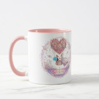 "Love in the Air" キツネのハートの熱気球マグカップ マグカップ