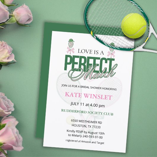 Love Is a Perfect Match Tennis Bridal Shower 招待状