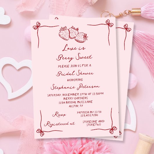 Love is Berry Sweet Pink Coquette Bridal Shower 招待状