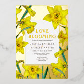 Love is blooming gold yellow daffodils wedding 箔招待状 (正面)
