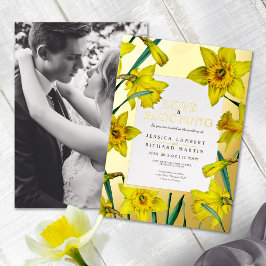 Love is blooming gold yellow daffodils wedding 箔招待状