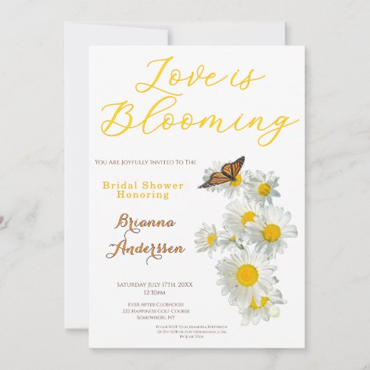 Love Is Blooming Wildflower Daisy Bridal Shower 招待状 (正面)