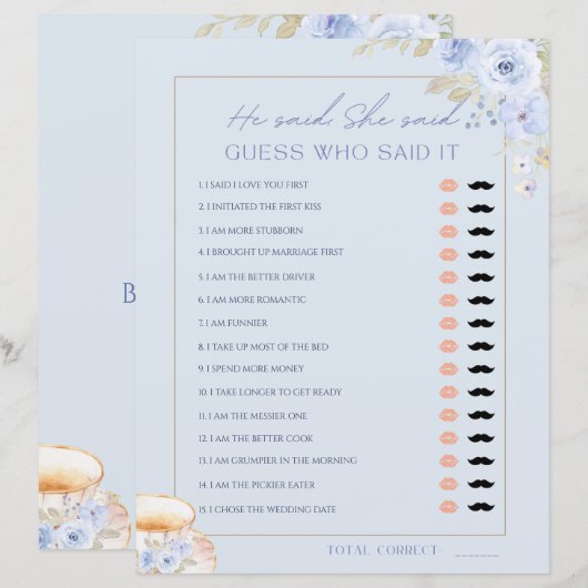 Love is Brewin He Said She Said Bridal Shower Game (正面/裏面)