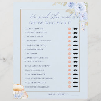 Love is Brewin He Said She Said Bridal Shower Game