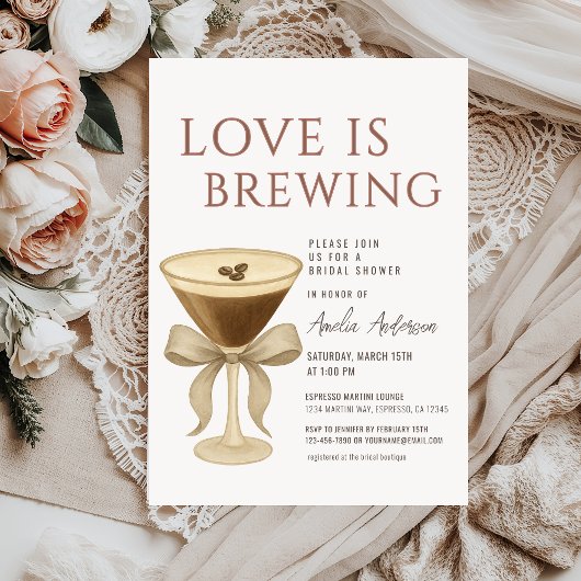 Love is Brewing エスプレッソ マティーニ ブライダル シャワー 招待状