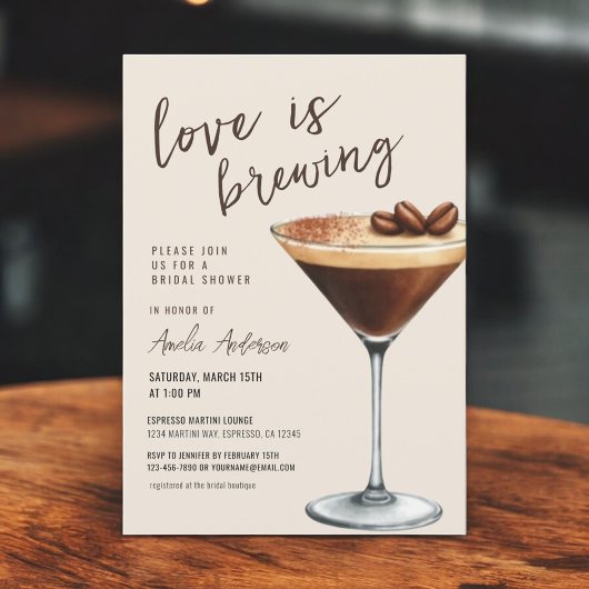 Love is Brewing エスプレッソ マティーニ ブライダル シャワー 招待状