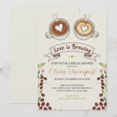 Love is Brewing コーヒー 手描き ブライダルシャワー 招待状 (正面/裏面)