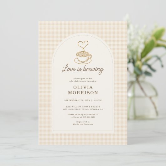 Love is Brewing コーヒーQRコード ブライダルシャワー 招待状 (スタンド正面)