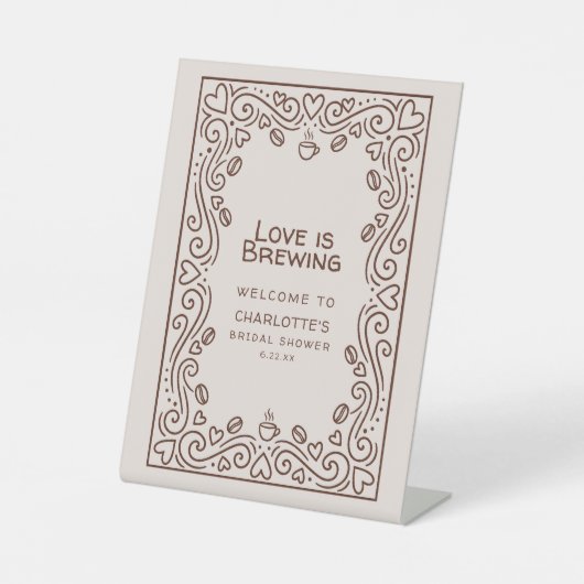 Love Is Brewing ブライダルシャワーのウェルカムサイン 台座サイン (正面)