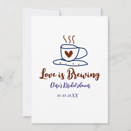 Love is Brewing ブラウン ブルー 結婚式前夜のお祝い 名前入り 招待状 (正面)