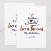 Love is Brewing ブラウン ブルー 結婚式前夜のお祝い 名前入り 招待状 (正面/裏面)
