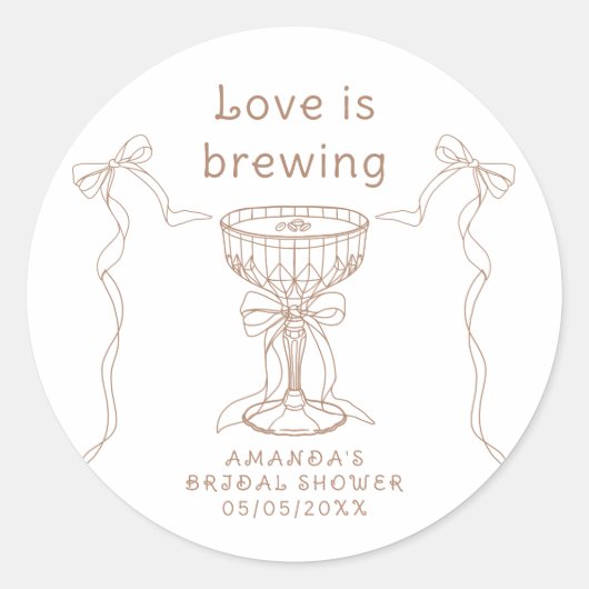 Love is brewing 手描きブライダルシャワー ラウンドシール (正面)