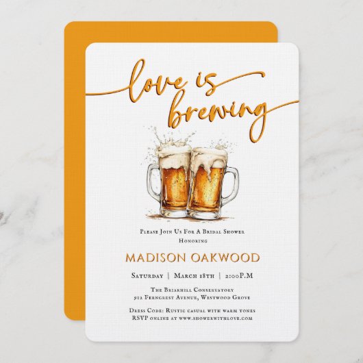 Love Is Brewing Beer Bridal Shower Invitation 招待状 (正面/裏面)