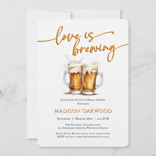 Love Is Brewing Beer Bridal Shower Invitation 招待状 (正面)