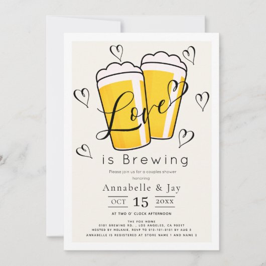 Love is Brewing Beer Couples Shower 招待状 (正面)