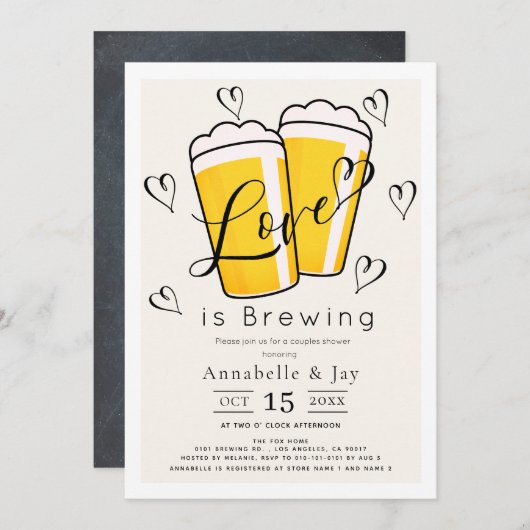 Love is Brewing Beer Couples Shower 招待状 (正面/裏面)