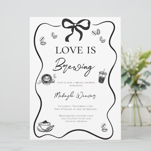 Love is Brewing Black Bow elegant Bridal Shower 招待状 (スタンド正面)