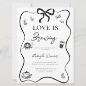 Love is Brewing Black Bow elegant Bridal Shower 招待状 (正面)