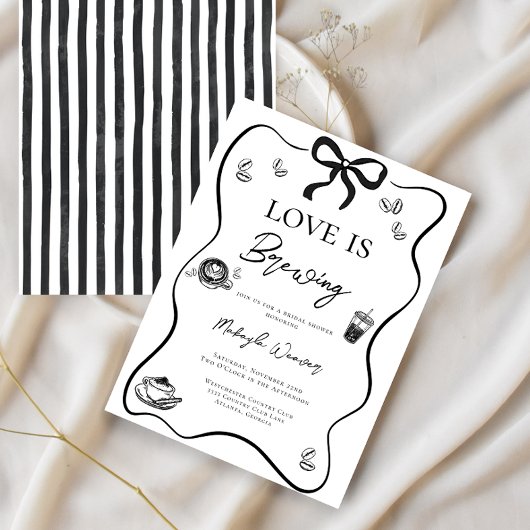 Love is Brewing Black Bow elegant Bridal Shower 招待状