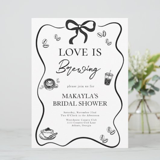 Love is Brewing Black Bow modern Bridal Shower 招待状 (スタンド正面)