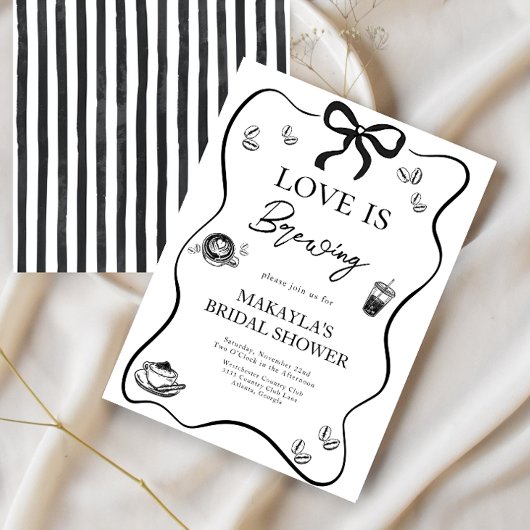 Love is Brewing Black Bow modern Bridal Shower 招待状