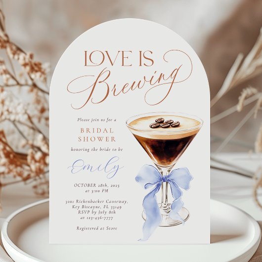 Love is Brewing Blue Arch Bridal Shower 招待状