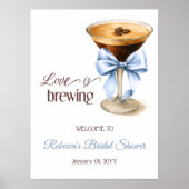 Love is Brewing Blue Bow Bridal Shower Welcome ポスター (正面)