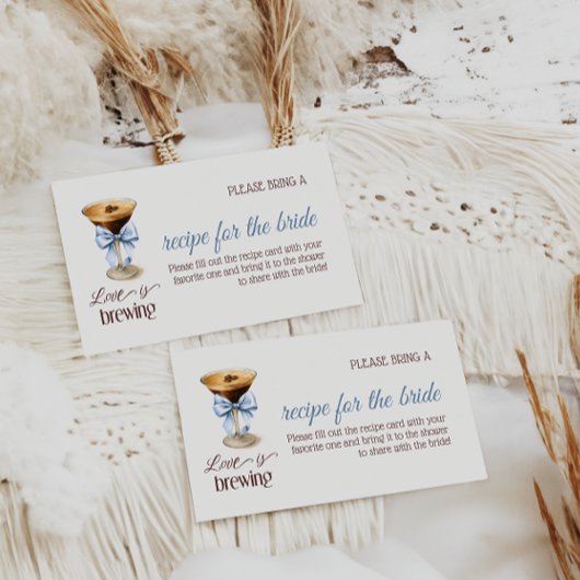 Love is Brewing Blue Bow Coffee Bridal Shower エンクロージャーカード