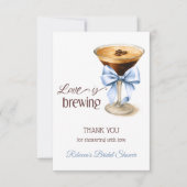Love is Brewing Blue Bow Coffee Bridal Shower サンキューカード (正面)