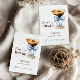 Love is Brewing Blue Bow Coffee Bridal Shower サンキューカード