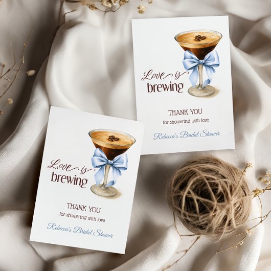 Love is Brewing Blue Bow Coffee Bridal Shower サンキューカード